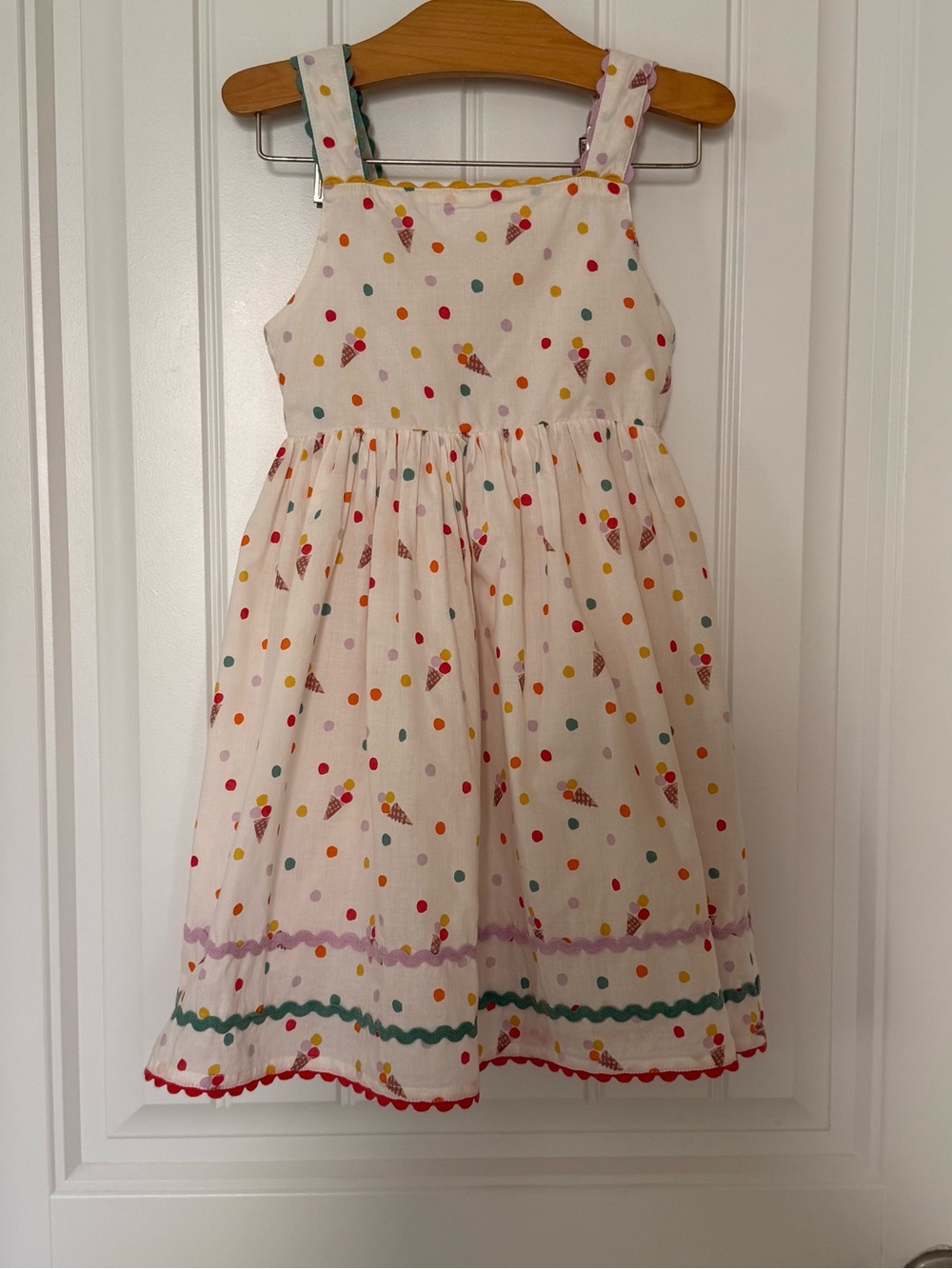 Mini Boden Girls Tie Back Sundress Vanilla Pod Ice Cream  Sz 5-6Y Summer Dress